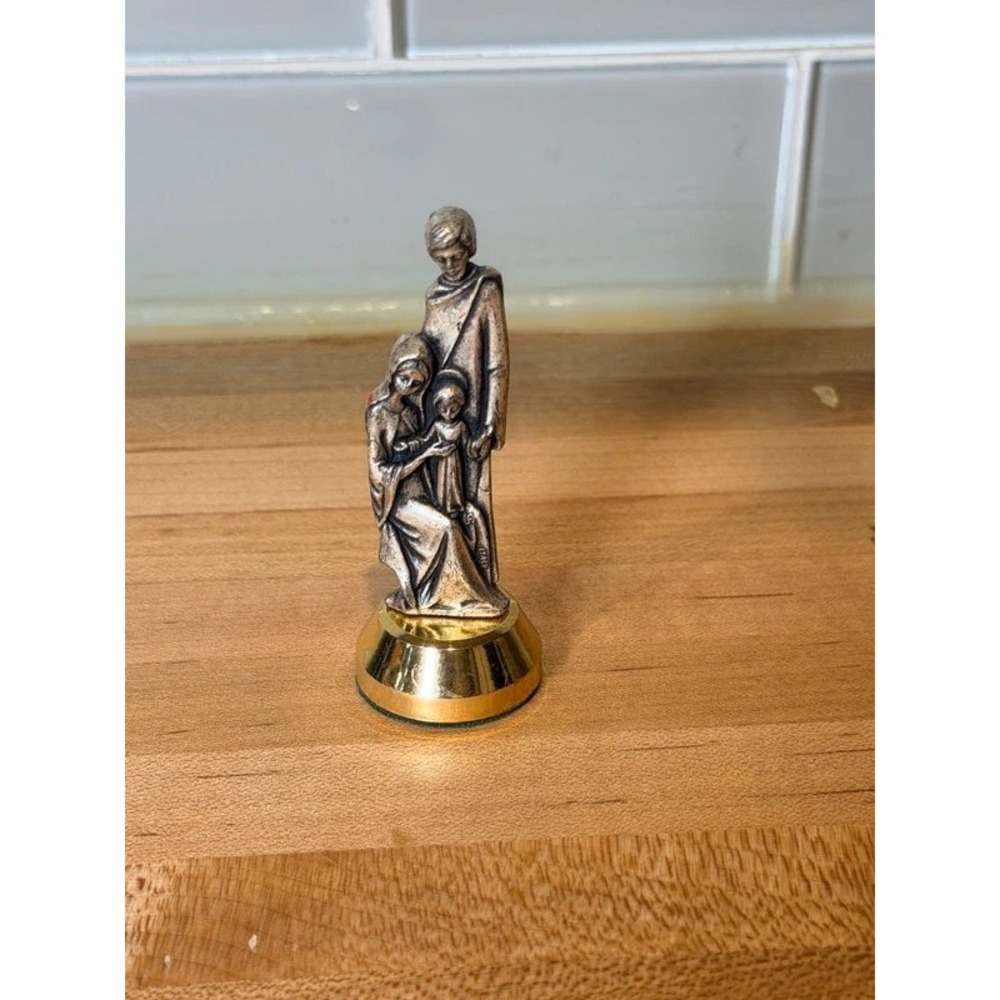 Vintage Miniature Holy Family Figurine Pewter Tone Metal Religious Nativity 2.25
